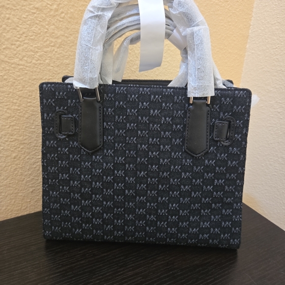 Michael Kors Small Hamilton  Logo Embossed Washed Denim Satchel - Picture 8 of 14